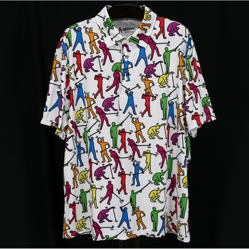Royal & Awesome Golf Polo Mens 2XL White Luxury Preppy Keith Haring Style - Picture 2 of 5